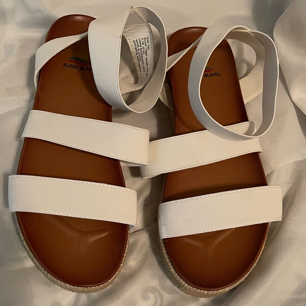 Aloha Island White and Brown Sandals Modern Two-Strap/Ankle Strap Design